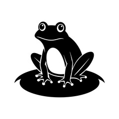 A frog is sitting on a hummock in a swamp vector silhouette on white background 