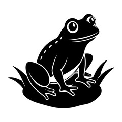 A frog is sitting on a hummock in a swamp vector silhouette on white background 