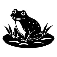 A frog is sitting on a hummock in a swamp vector silhouette on white background 