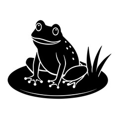 A frog is sitting on a hummock in a swamp vector silhouette on white background 