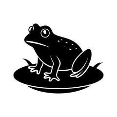 A frog is sitting on a hummock in a swamp vector silhouette on white background 