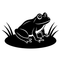 A frog is sitting on a hummock in a swamp vector silhouette on white background 