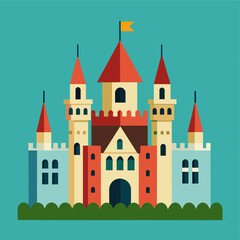 Fototapeta premium A detailed vector of a medieval castle with towers vector illustration 