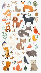 A seamless pattern with cute woodland animals, birds and floral elements. Perfect for creating invitations, nursery prints, and wrapping paper.