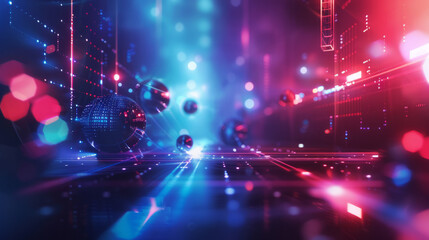 Obraz premium digital illustration of glowing cubes and lines, representing blockchain technology. The vibrant colors and geometric shapes convey a futuristic and high-tech concept
