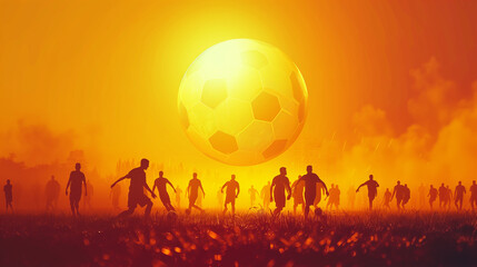 Vibrant Abstract Concept of Football World Cup with Stylized Trophy, Soccer Ball, and Fans Elements