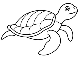 Fototapeta premium A wise turtle swimming in the ocean in line art style