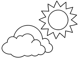 A simple line drawing of a sun and clouds