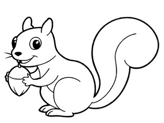 Fototapeta premium A playful squirrel holding an acorn in line art style