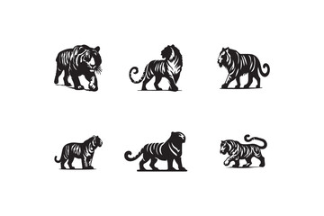 Set of tiger silhouette vector illustration. 