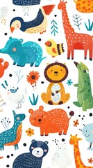 Cute cartoon seamless pattern with funny animals
