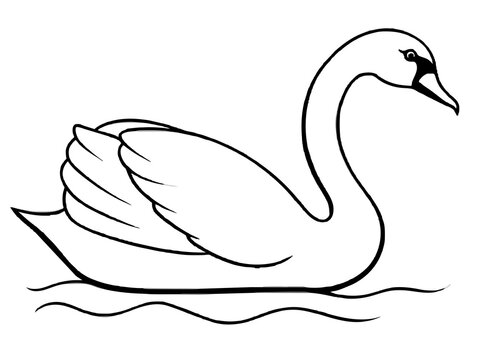 recommend clip art: A graceful swan gliding on the water in line art style