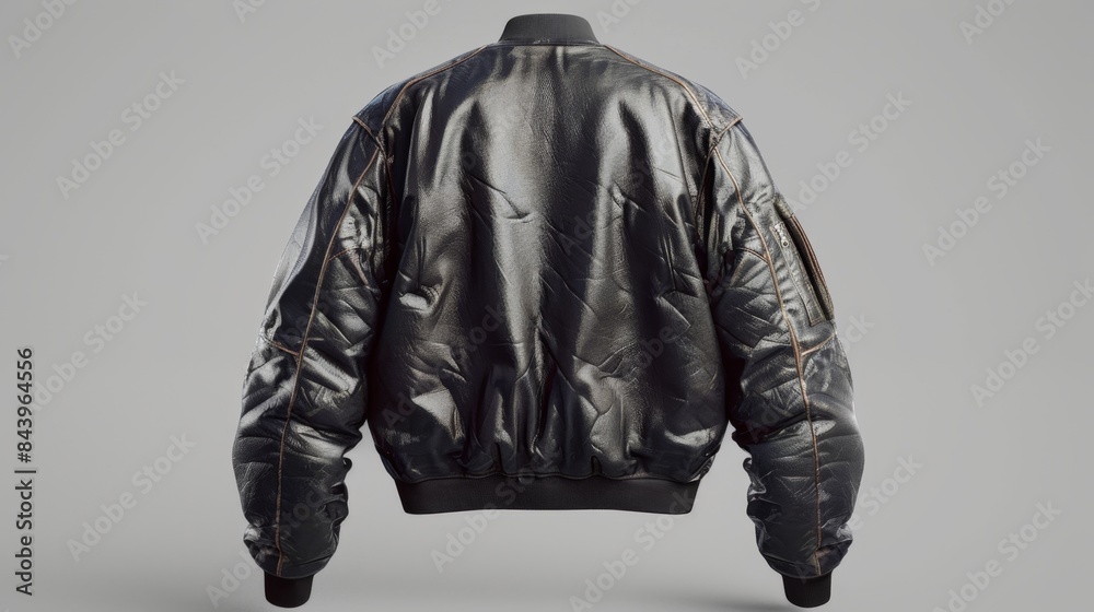 Poster Black Leather Jacket Back View, Generative AI