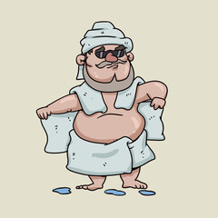 Man drying himself with towel after shower vector cartoon