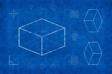 Random/abstract box blueprint. Pseudo magic box. Use as design element for websites, print and other graphics.