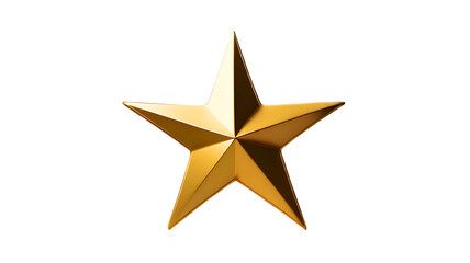 golden star isolated on white background. Shiny metallic 3D star ornament. Luxury holiday or celebration design element