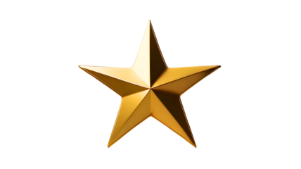 golden star isolated on white background. Shiny metallic 3D star ornament. Luxury holiday or celebration design element