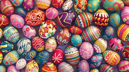 Obraz premium A delightful array of vibrant Easter eggs in a seamless pattern