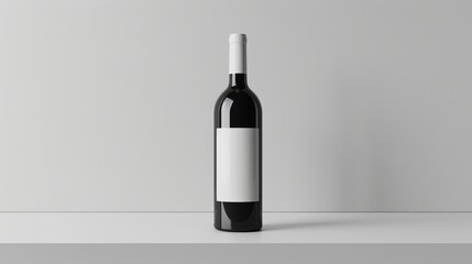 Simple wine bottle with a blank white label on a clean white backdrop, presenting a minimalist design
