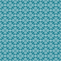 White ornament on blue background. Seamless geometric pattern