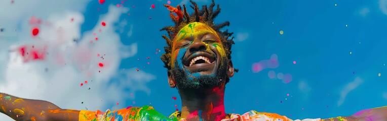 Exuberant Man Celebrating with Colorful Paint at Festival