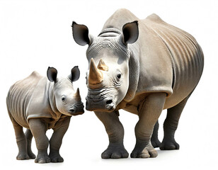 Obraz premium Nashorn und tierbaby isoliert auf weißen Hintergrund, Freisteller