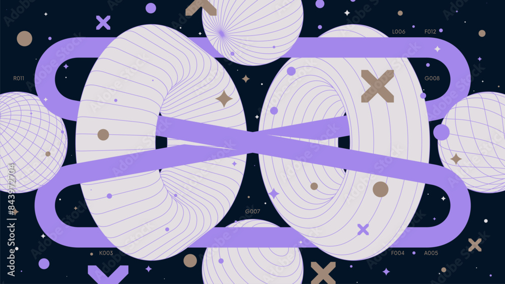 Aufkleber abstract geometric background with 3d frame wireframe form and lilac line drawing an infinity sign a