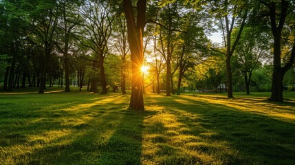 Obraz premium A lovely sunset unfolds as the sun gradually vanishes behind the trees