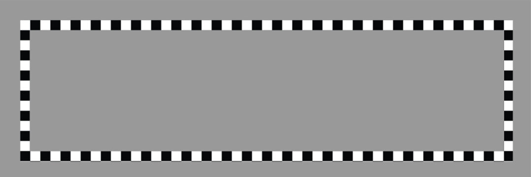 Rectangle frame with checkered print on borders. Rectangular vignette with checkerboard, race flag or chess game pattern isolated on white background.