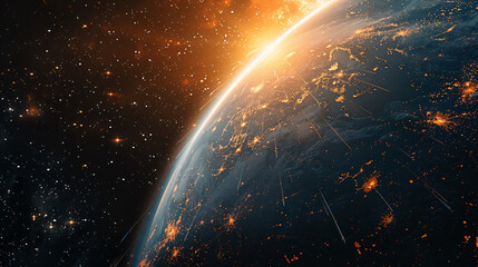 Vibrant image of earth's horizon in space with a radiant sun