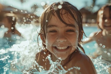 Obraz premium Excited Child Splashing in Pool