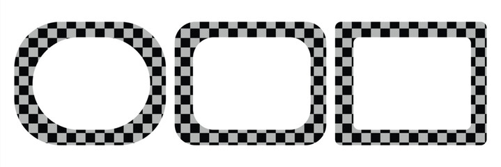Rectangle frame with checkered print on borders. Rectangular vignette with checkerboard, race flag or chess game pattern isolated on white background.