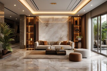 3d render of luxury home interior, living room.