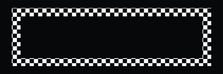 Rectangle frame with checkered print on borders. Rectangular vignette with checkerboard, race flag or chess game pattern isolated on white background.