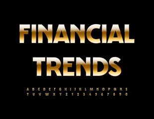 Vector business icon Financial Trends. Cool Gold Font. Premium Alphabet Letters and Numbers set.