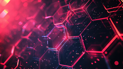 Geometric hi-tech line with interconnected hexagons and glowing elements, digital background design.