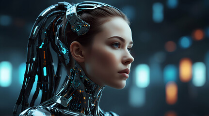 Human shaped robot, Robot with a female face Robot with,Generative.Ai
