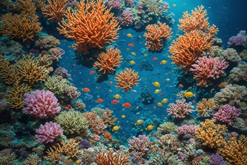 Obraz premium A vibrant underwater pattern with fish, coral, and vivid colors