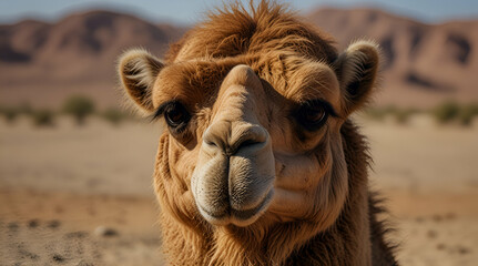 Obraz premium Closeup frontal view of a camel,Generative.Ai 