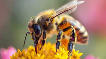 Close-up of a bee collecting nectar from a vibrant flower