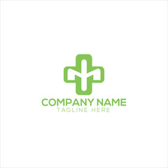 Fototapeta premium Health technology logo template. Medicine blue cross pixel 