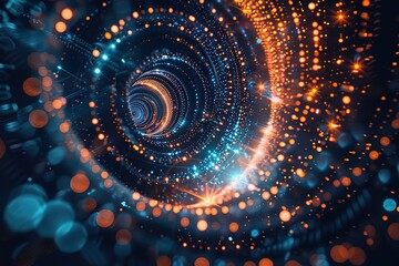 hi tech, mechanical technology particles spiral background with glowing lights