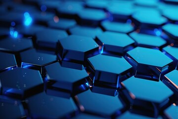 Obraz premium modern conceptual blue hi tech, mechanical technology hexagonal background
