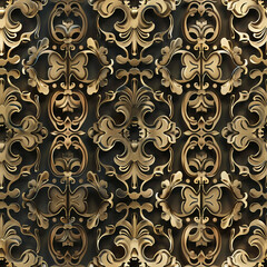 Seamless A gold and black patterned design with flowers and leaves