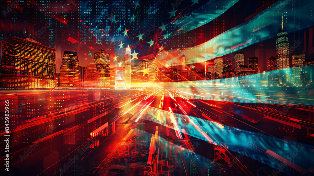 Aufkleber Futuristic cityscape with abstract digital elements symbolizing a high-tech future in conceptual art