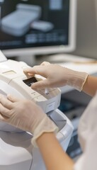 Obraz premium Dermatologist Adjusting IPL Machine for Skin Treatment in Professional Clinic Setting