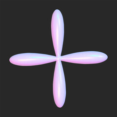 Realistic 3d flower holographic y2k for web design. Trendy geometric element. Vector y2k illustration