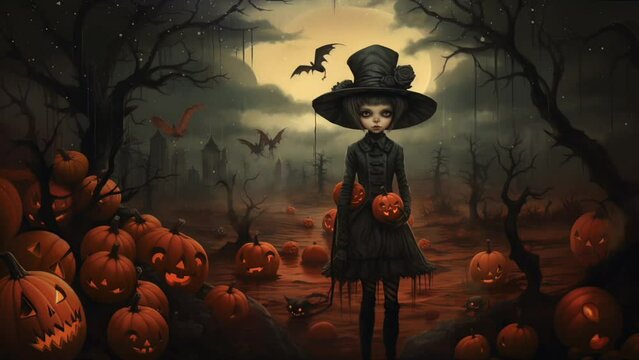 halloween pumpkin and witch
