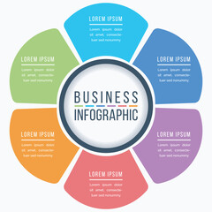 Circle Infographic design 6 Steps, objects, elements or options business information template