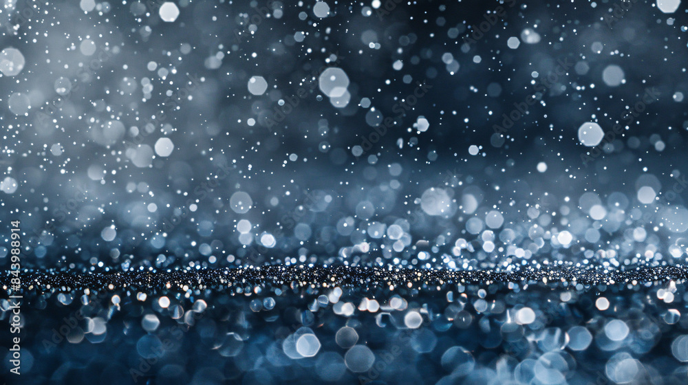 Poster abstract shot of raindrops with glittering bokeh on a blue backdrop